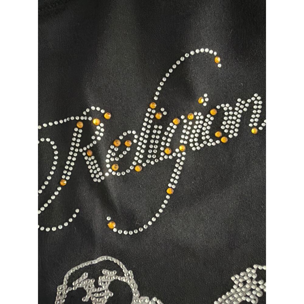 True Religion Buddha Logo T-shirt V-Neck Jet Black Women's Small NEW - Picture 6 of 10